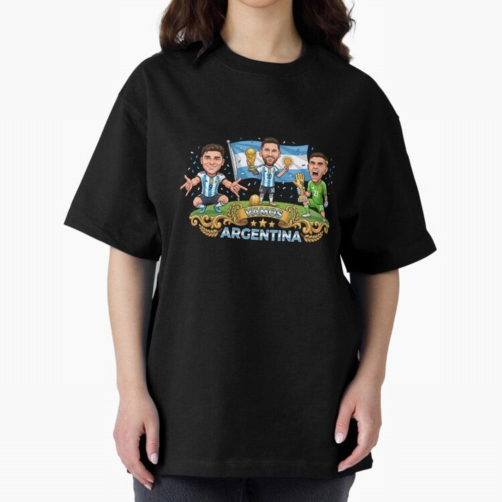 Argentina World Champions Messi Cartoon Classic T-Shirt Support Your Favorite Stars during FIFA World Cup 2026 for Fans of Cristiano Ronaldo and Germany, Bringing Football History, Final Match Energy, Crowd Noise and Once in a Lifetime Moments;
