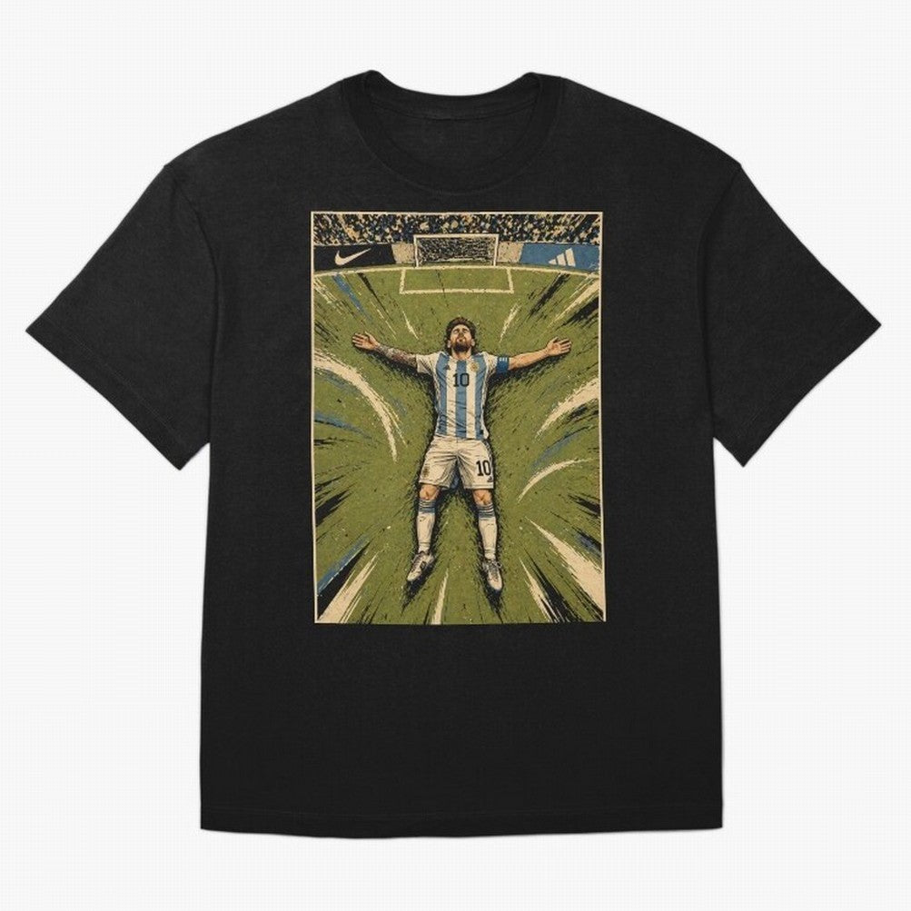 Messi Argentine Football Legend Celebration Poster | Vintage Comic Soccer Champion Art Classic T-Shirt Back Your Heroes with Global Football Passion for FIFA World Cup 2026, Highlighting Neymar, Haaland and Cristiano Ronaldo, England, Tournament