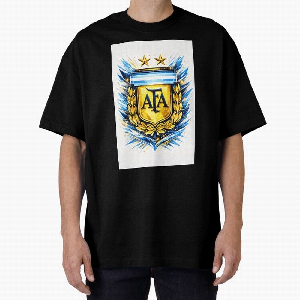 Argentina champions AFA crest gold blue soccer design Oversized T-Shirt Show Your Tournament Heart for FIFA World Cup 2026 Group Stage Spirit, Made for Argentina and Brazil, Mbappe and Neymar, Vintage Soccer Flavor, Modern Football Stars, National