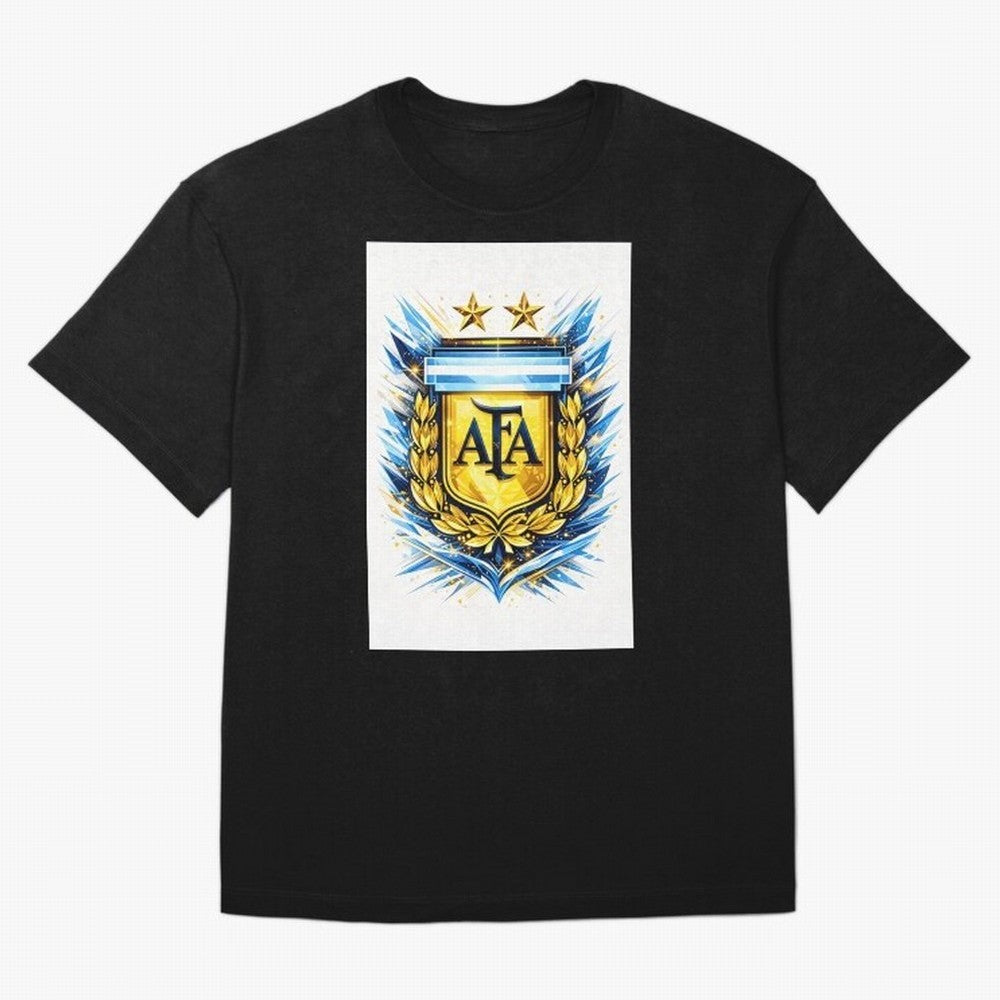 Argentina champions AFA crest gold blue soccer design Oversized T-Shirt Show Your Tournament Heart for FIFA World Cup 2026 Group Stage Spirit, Made for Argentina and Brazil, Mbappe and Neymar, Vintage Soccer Flavor, Modern Football Stars, National