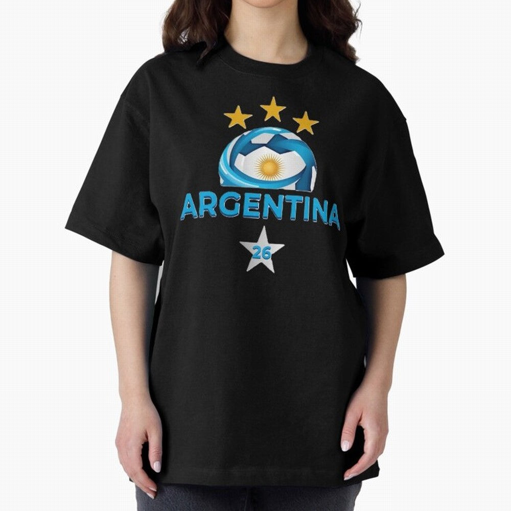 Argentina 2026 Stars Oversized T-Shirt Celebrate Supporters United by FIFA World Cup 2026 USA Canada Mexico Spirit, Filled with England, France and Netherlands, Cristiano Ronaldo, Worldwide Fan Energy, Dramatic Goals, Stadium Lights and