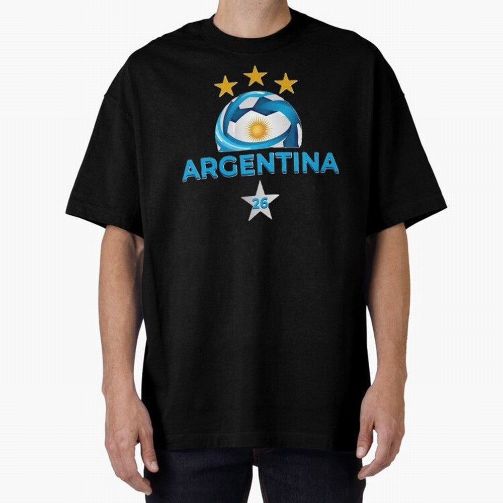 Argentina 2026 Stars Oversized T-Shirt Celebrate Supporters United by FIFA World Cup 2026 USA Canada Mexico Spirit, Filled with England, France and Netherlands, Cristiano Ronaldo, Worldwide Fan Energy, Dramatic Goals, Stadium Lights and