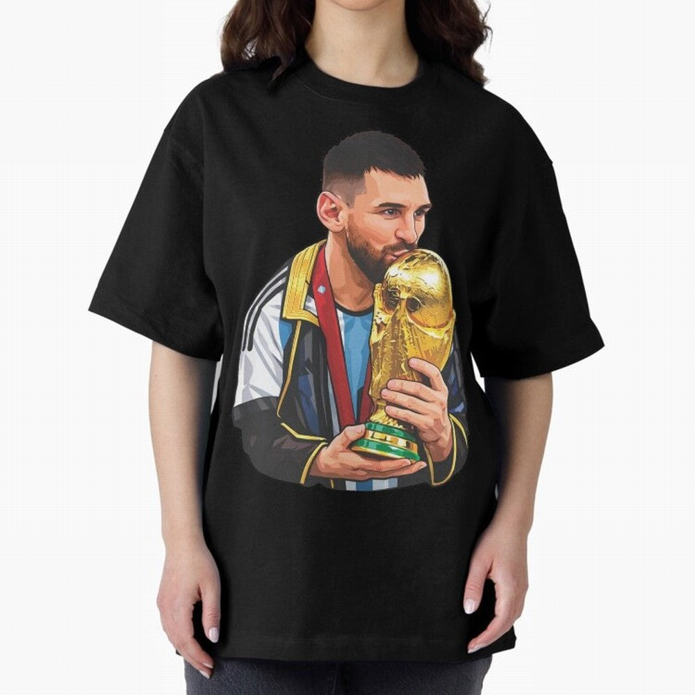 Messi celebrating the 2022 World Cup victory Classic T-Shirt Fuel Global Football Passion for FIFA World Cup 2026 Group Stage, with Messi, England, France and Netherlands, Vintage Soccer Flavor, Modern Football Stars, National Flags and Final Night