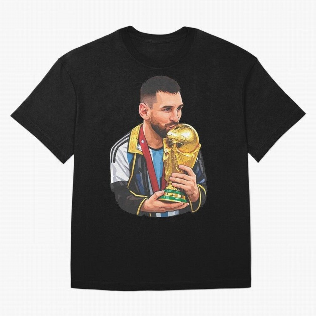 Messi celebrating the 2022 World Cup victory Classic T-Shirt Fuel Global Football Passion for FIFA World Cup 2026 Group Stage, with Messi, England, France and Netherlands, Vintage Soccer Flavor, Modern Football Stars, National Flags and Final Night