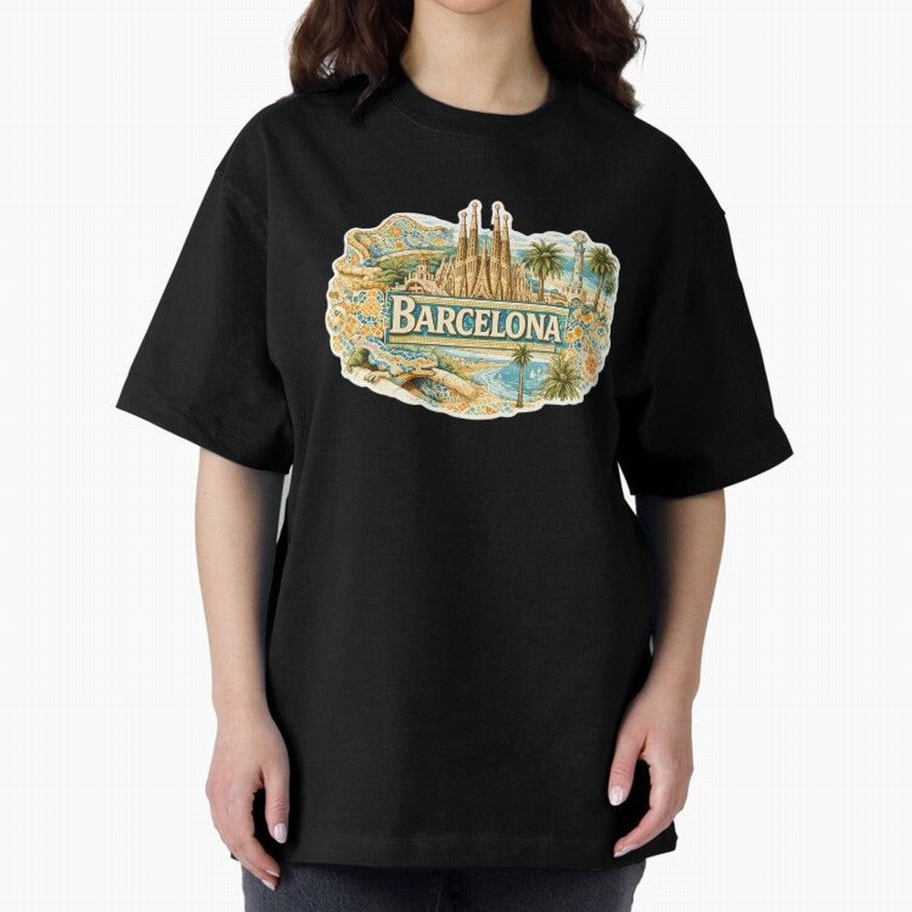 Barcelona Souvenir Sagrada Familia and Mosaic Design Oversized T-Shirt Cheer for the FIFA World Cup 2026 Group Stage Journey through Messi Highlights, Portugal Pride, Stadium Chants, National Pride, Trophy Dreams and Unforgettable Football