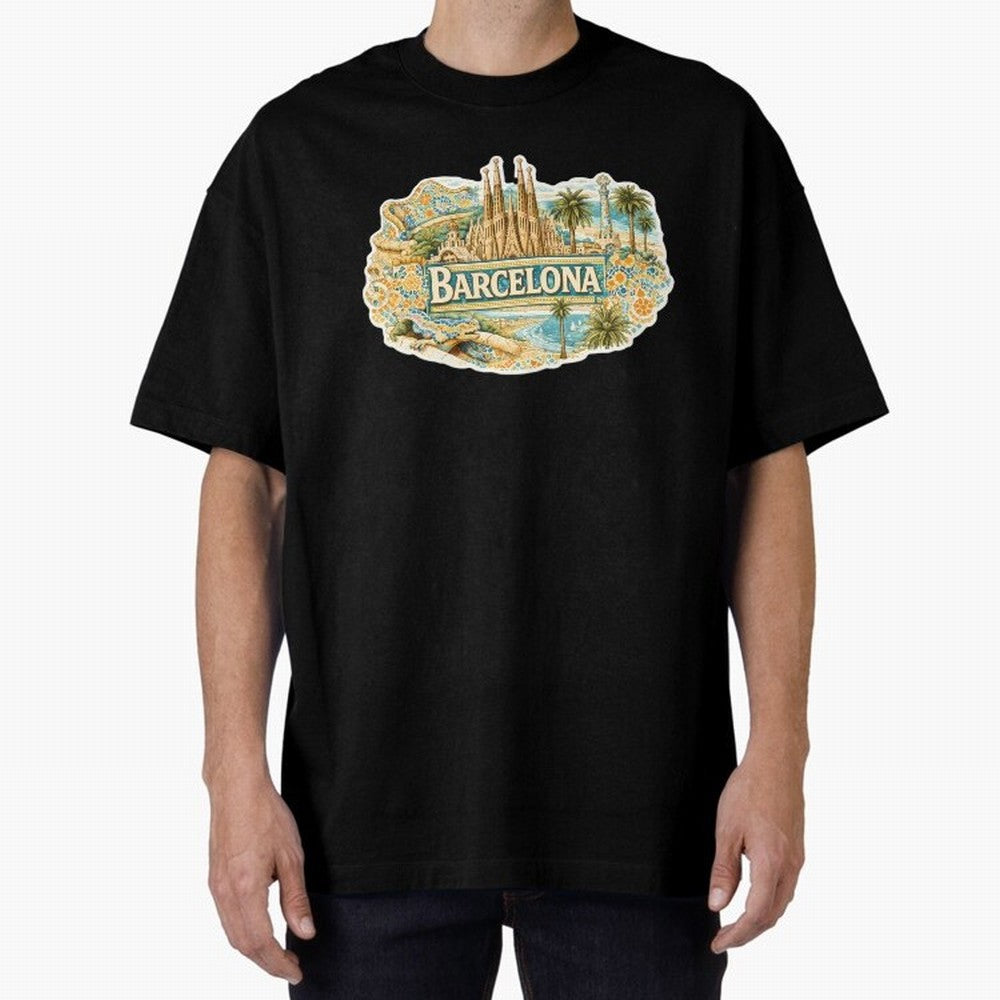 Barcelona Souvenir Sagrada Familia and Mosaic Design Oversized T-Shirt Cheer for the FIFA World Cup 2026 Group Stage Journey through Messi Highlights, Portugal Pride, Stadium Chants, National Pride, Trophy Dreams and Unforgettable Football