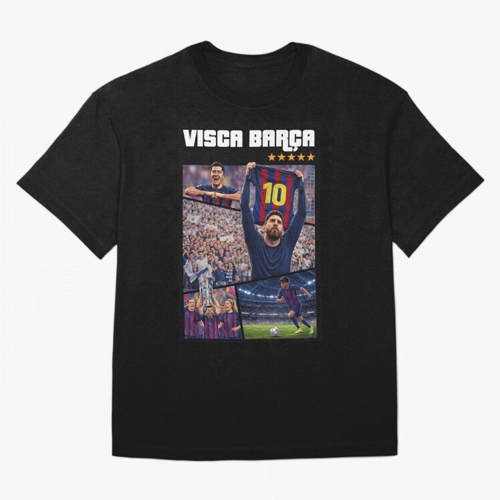 Visca Bar?a Legends Poster | Messi 10 FC Barcelona Art Oversized T-Shirt Support Match Day Hype around FIFA World Cup 2026 Group Stage, Cristiano Ronaldo, Argentina, France and Brazil, Game Day Rituals, Football Legends, Country Pride and the Road