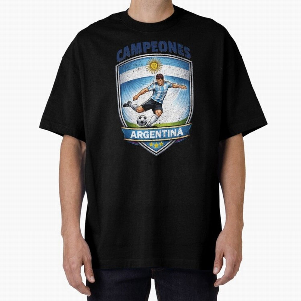 Argentina Vintage Soccer Badge - Campeones 3 Stars Essential T-Shirt Show Your Stadium Side during Global Football Passion for FIFA World Cup 2026 Group Stage, Connected to Messi, Neymar and Mbappe, Argentina, France and Brazil, Match Day