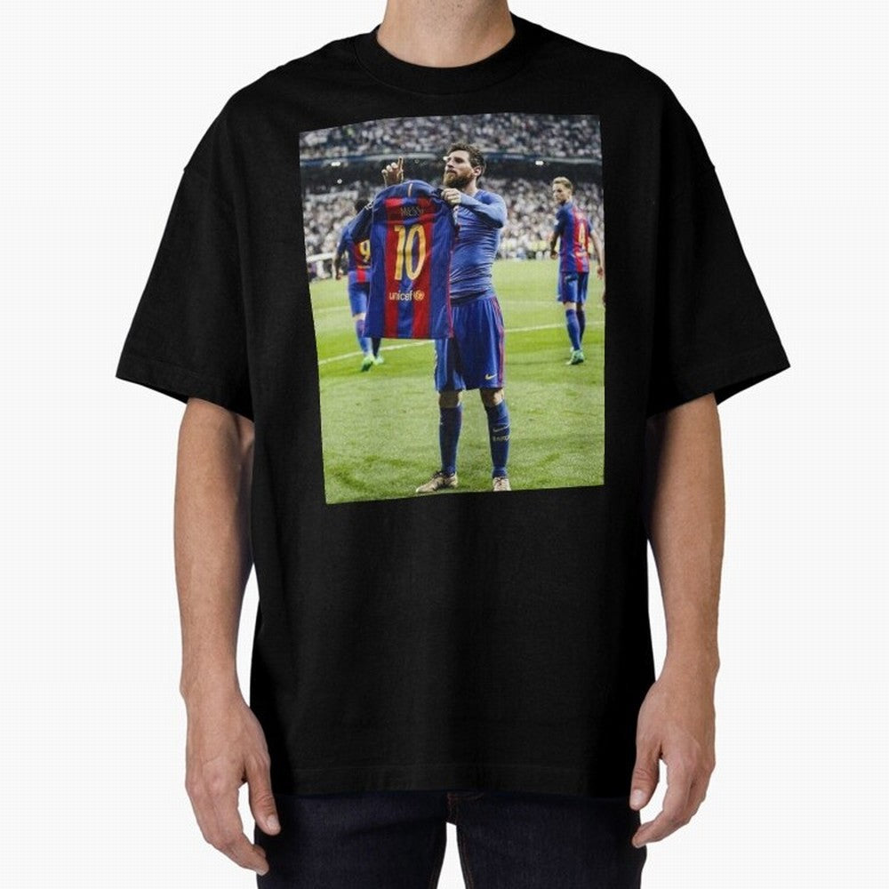 Lional Messi Poster Design Oversized T-Shirt Embrace FIFA World Cup 2026 for Fans of Neymar, Haaland and Cristiano Ronaldo and Netherlands, Bringing Vintage Soccer Flavor, Modern Football Stars, National Flags and Final Night Emotion; Created for