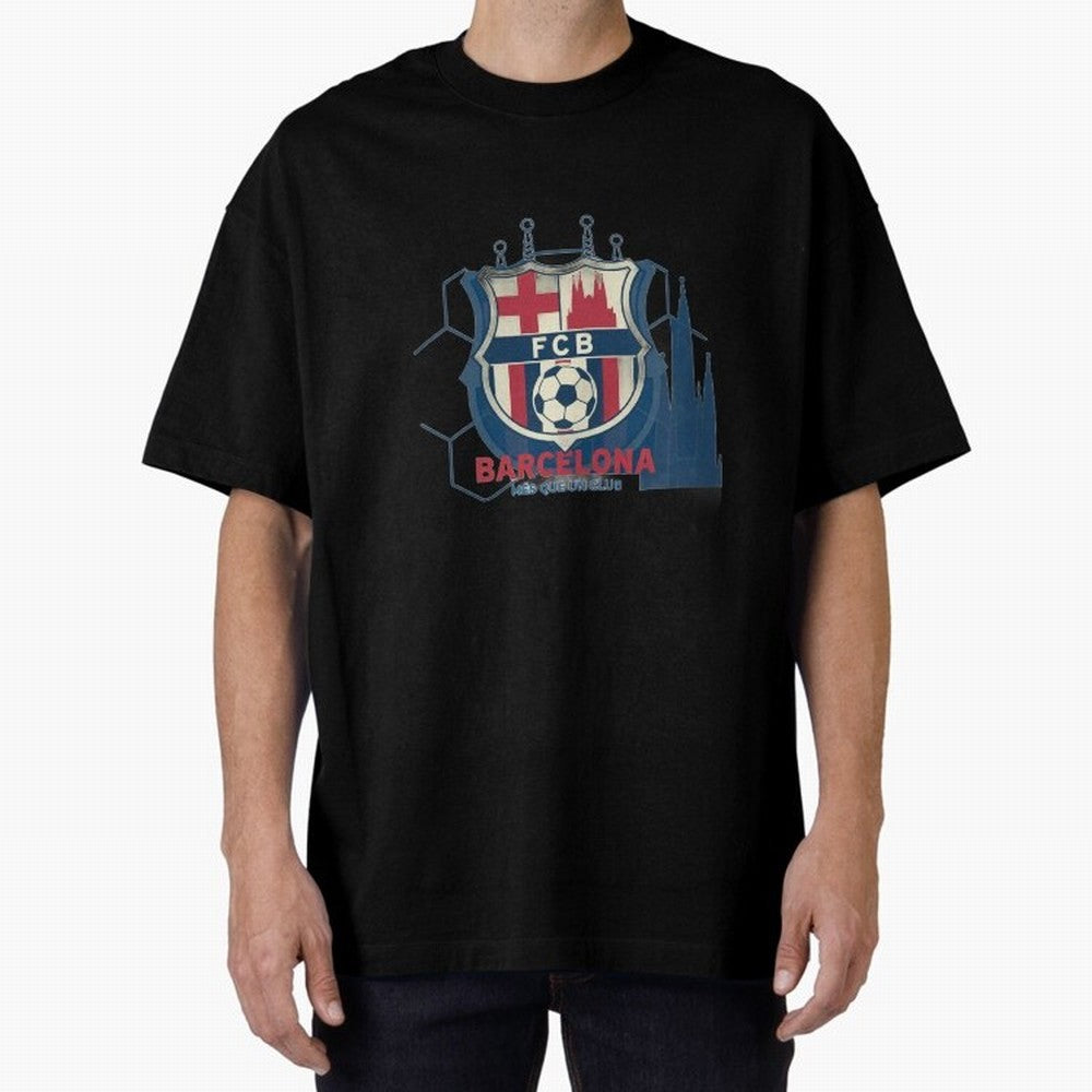 FCB Minimalist - Football Fan Design Oversized T-Shirt Make Your Look Match the FIFA World Cup 2026 USA Canada Mexico Journey through CR7 and Messi Highlights, Portugal, Spain and Germany Pride, Football Festival Excitement, Trophy Ambitions,