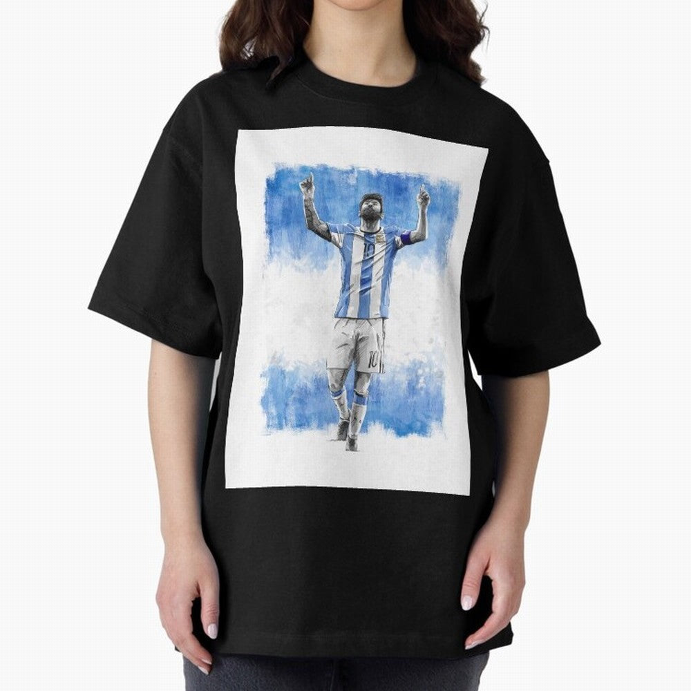Messi Argentina Football Drawing Oversized T-Shirt Carry the Dream of FIFA World Cup 2026 Celebrating Mbappe, England and Germany Energy, Supporter Pride, Iconic Celebrations, Legendary Names and Global Match Day Energy; Great for Supporters Who
