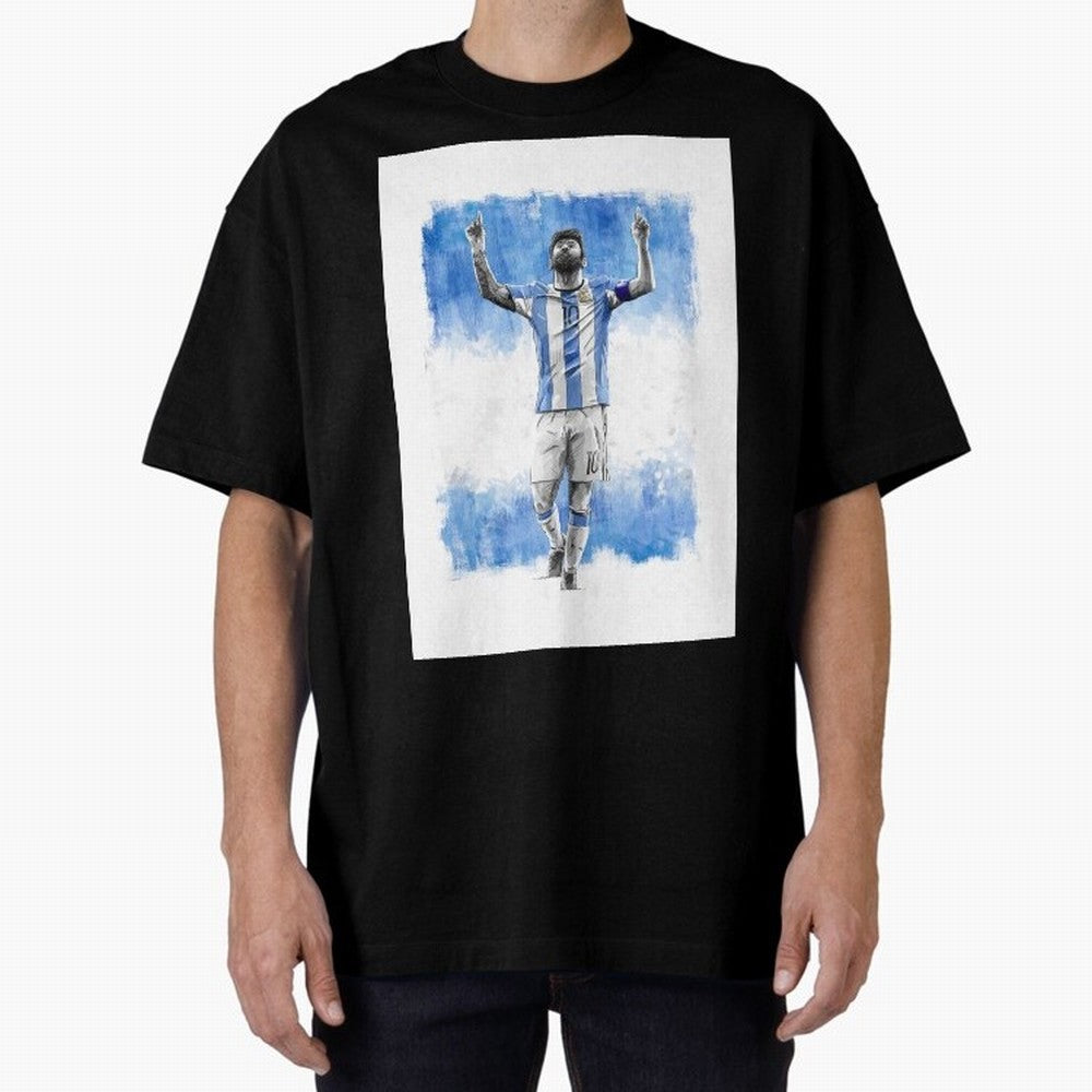 Messi Argentina Football Drawing Oversized T-Shirt Carry the Dream of FIFA World Cup 2026 Celebrating Mbappe, England and Germany Energy, Supporter Pride, Iconic Celebrations, Legendary Names and Global Match Day Energy; Great for Supporters Who