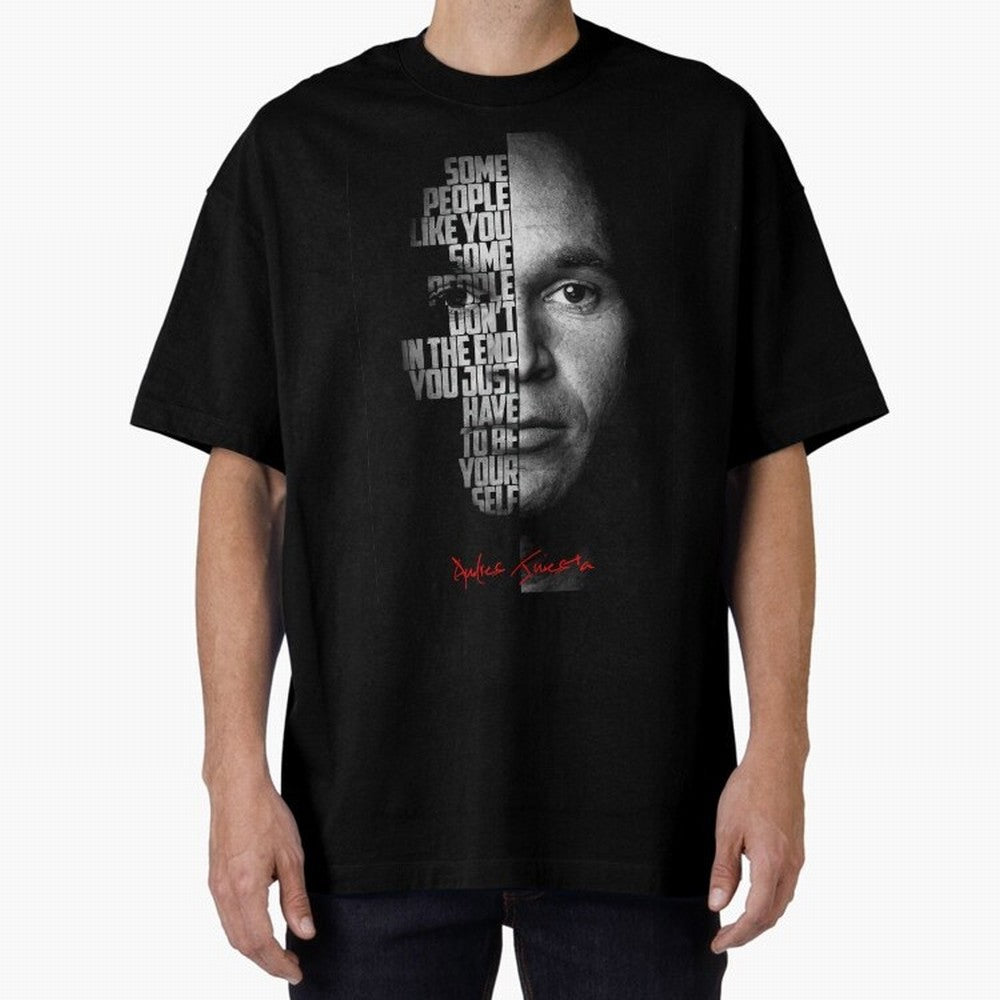 Black and white Andres Iniesta Quote. Oversized T-Shirt Back the Journey through Match Day Hype around FIFA World Cup 2026 USA Canada Mexico, Messi and Cristiano Ronaldo, Netherlands, Sports Nostalgia, International Competition, Famous Players and