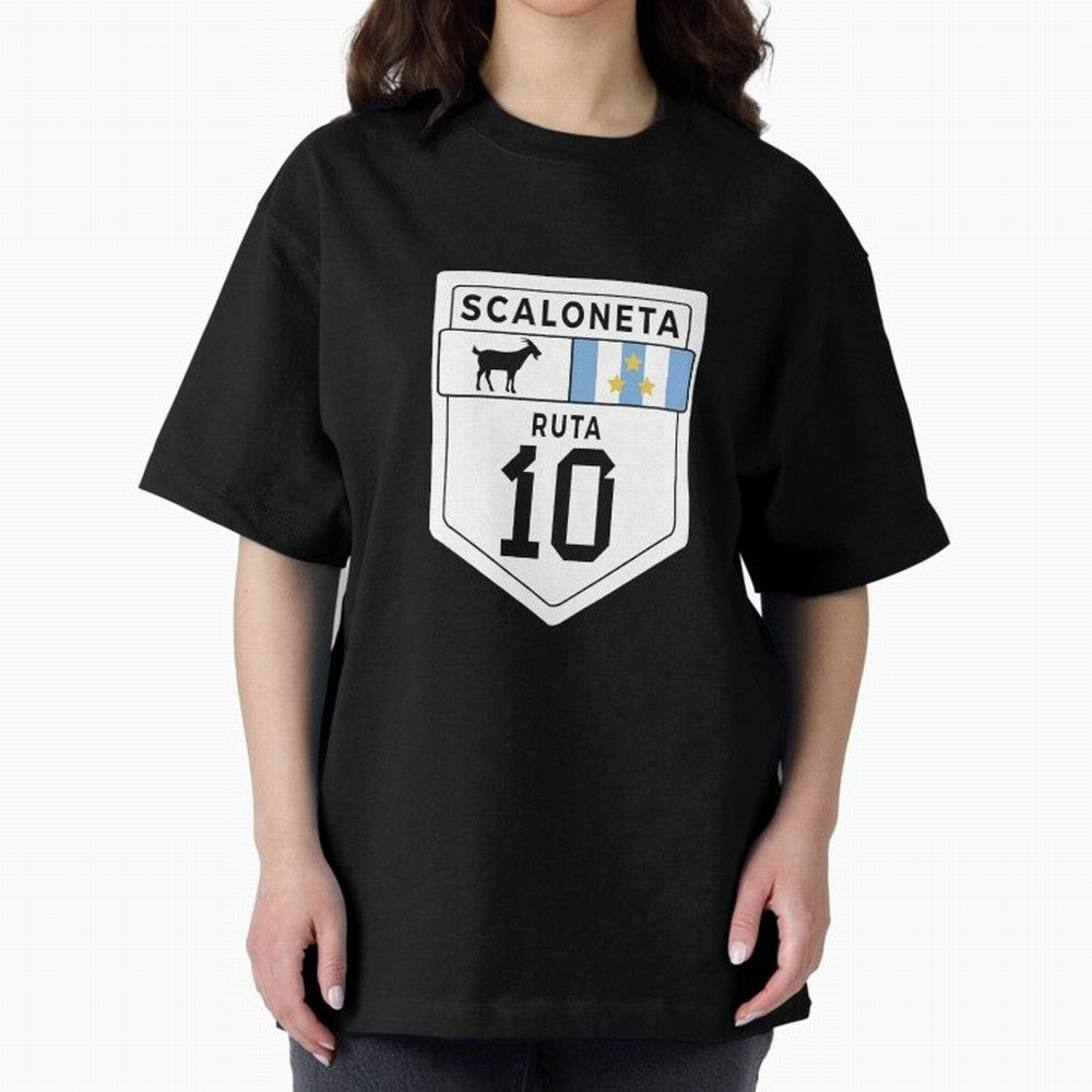 Scaloneta - Messi 10 - Goat Oversized T-Shirt Bring Home FIFA World Cup 2026 Group Stage Spirit, Centered on Brazil, Haaland and Mbappe, Football Festival Excitement, Trophy Ambitions, Country Rivalries and Star Player Buzz; Made for Die Hard