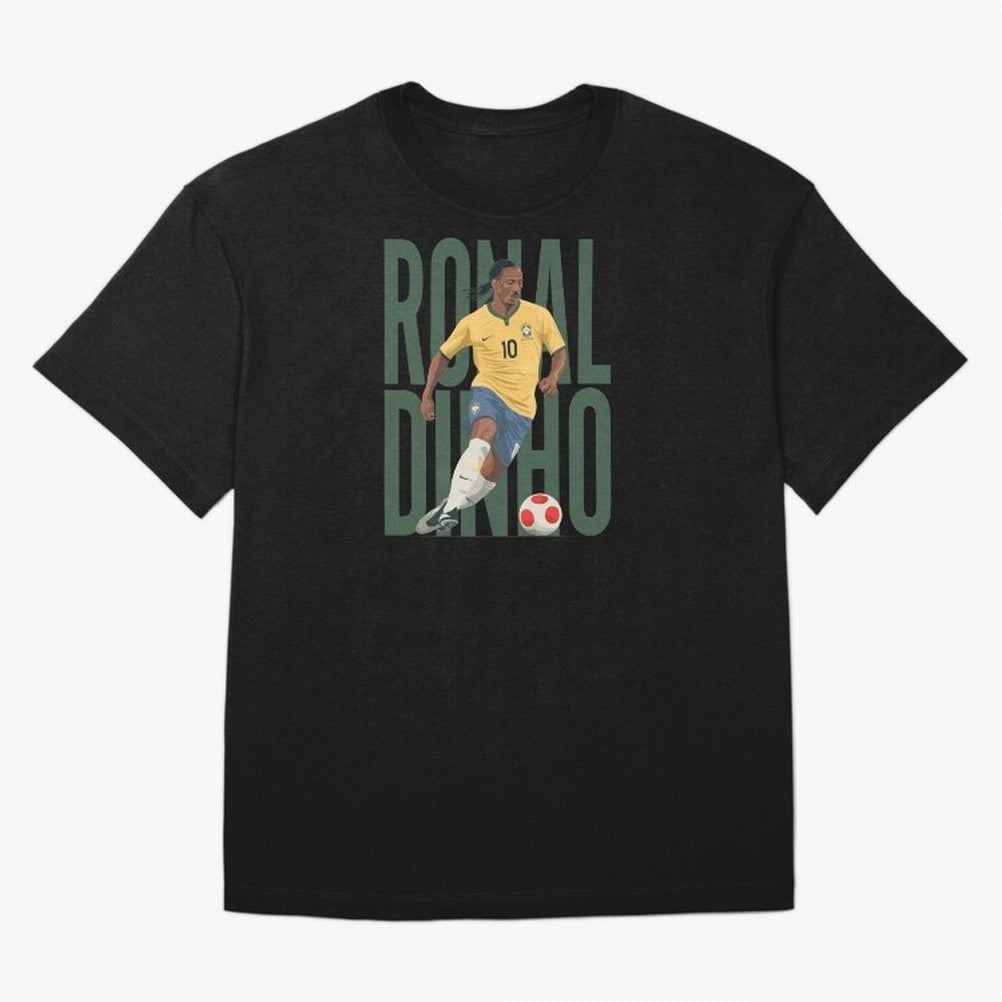 Ronaldinho Gaucho in action Minimalist Graphic Premium T-Shirt Back the Journey through Global Football Passion for FIFA World Cup 2026 Group Stage, with Neymar, Haaland and Cristiano Ronaldo, France, Football Festival Excitement, Trophy Ambitions,