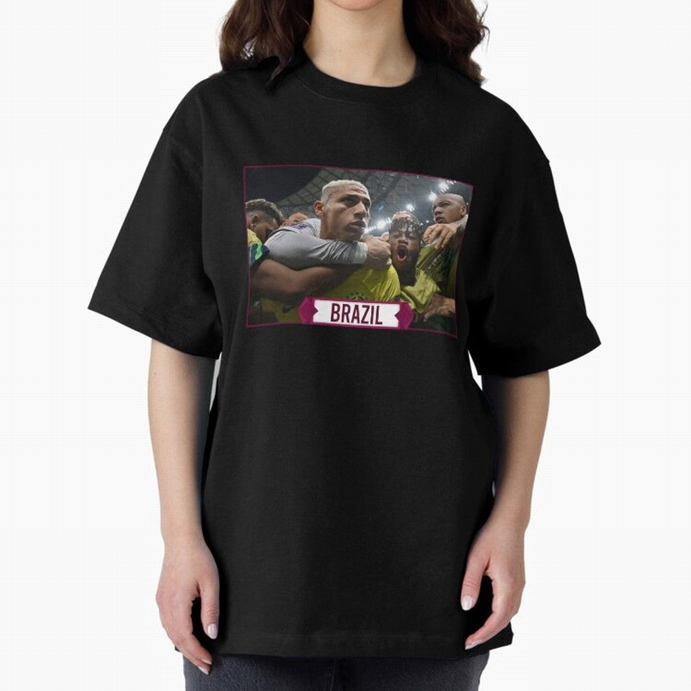 Brazil World Cup Oversized T-Shirt Represent FIFA World Cup 2026 Spirit, Capturing France, Messi, CR7 and Mbappe, Fan Favorite Moments, National Team Passion, Big Match Drama and Soccer History; Made for Die Hard Supporters, Soccer Lovers, Game Day