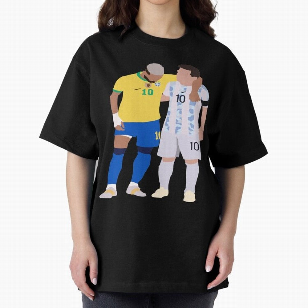 Messi and Neymar Copa America Friends Oversized T-Shirt Spotlight Match Day Hype around FIFA World Cup 2026 Group Stage, Cristiano Ronaldo, England and Germany, Worldwide Fan Energy, Dramatic Goals, Stadium Lights and Championship Celebrations;