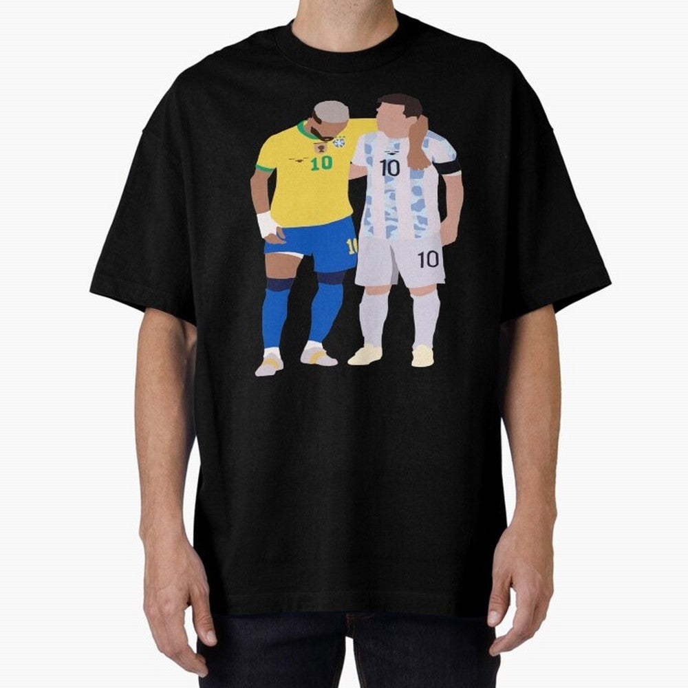 Messi and Neymar Copa America Friends Oversized T-Shirt Spotlight Match Day Hype around FIFA World Cup 2026 Group Stage, Cristiano Ronaldo, England and Germany, Worldwide Fan Energy, Dramatic Goals, Stadium Lights and Championship Celebrations;