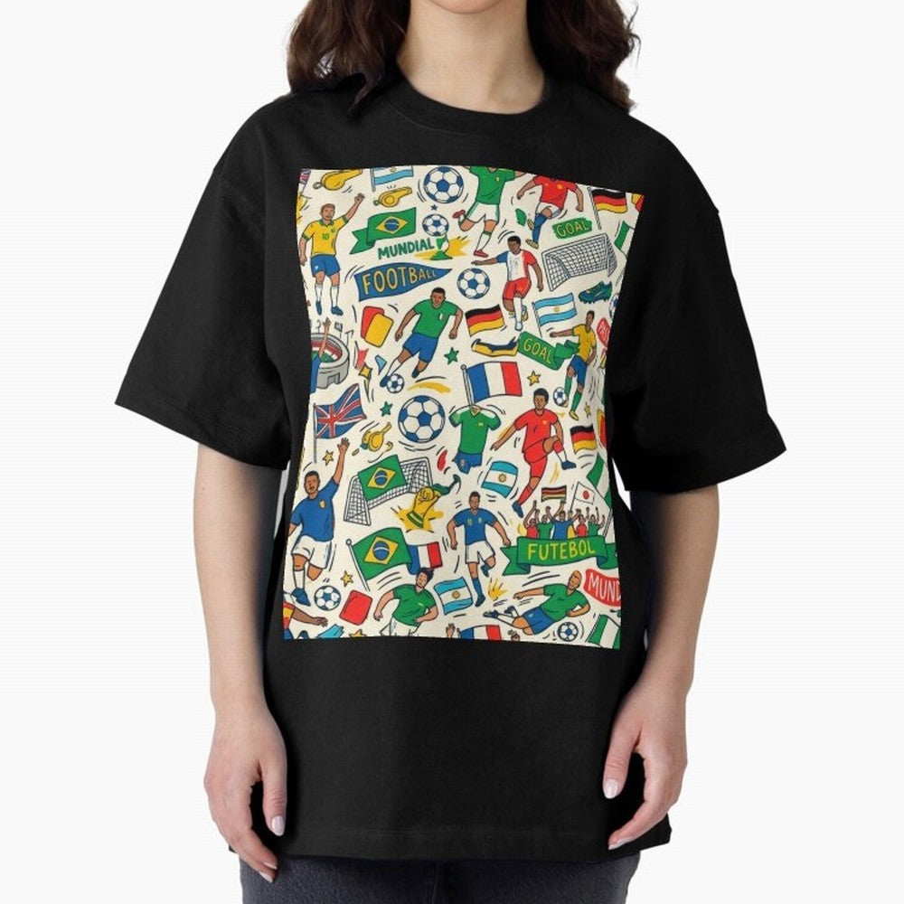 World Cup 2026: Global Football Fever Oversized T-Shirt Relive Legendary Nights from the FIFA World Cup 2026 Group Stage Journey through Messi, Neymar and Mbappe Highlights, Brazil, Portugal and Argentina Pride, Goal Celebration Energy, Supporter