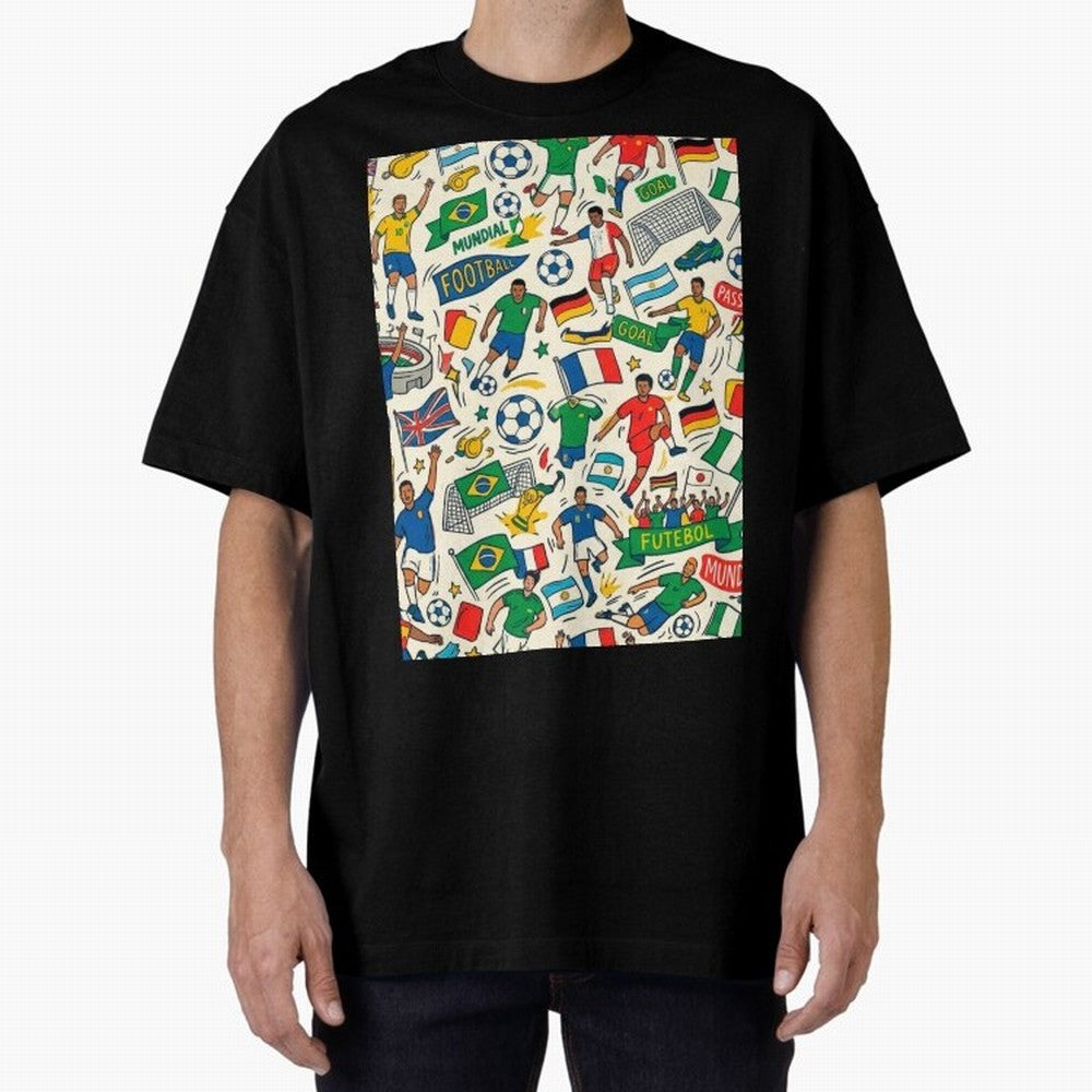 World Cup 2026: Global Football Fever Oversized T-Shirt Relive Legendary Nights from the FIFA World Cup 2026 Group Stage Journey through Messi, Neymar and Mbappe Highlights, Brazil, Portugal and Argentina Pride, Goal Celebration Energy, Supporter