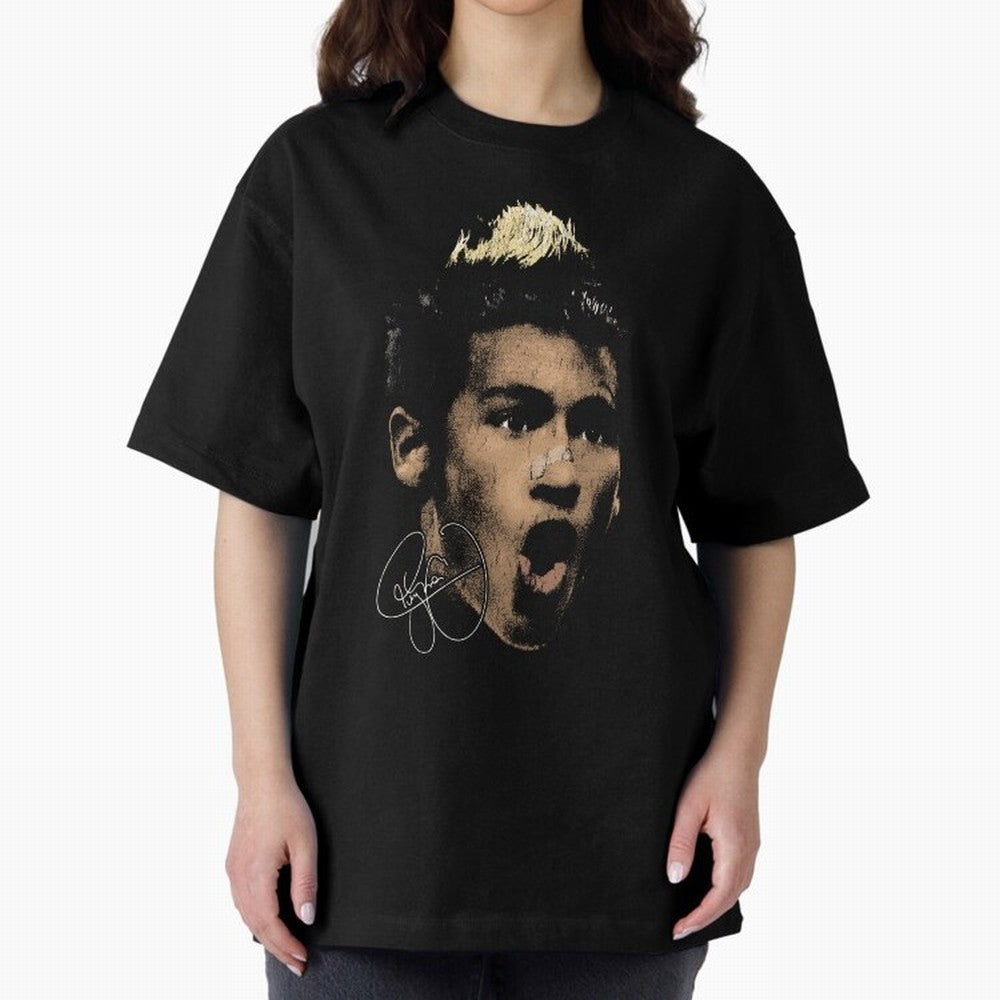 Young Neymar Illustration Oversized T-Shirt Honor the FIFA World Cup 2026 USA Canada Mexico Journey through Haaland and Mbappe Highlights, France Pride, Goal Celebration Energy, Supporter Heritage, Football Icons and Worldwide Tournament Joy;