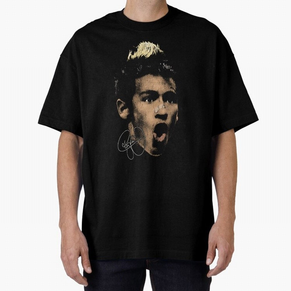 Young Neymar Illustration Oversized T-Shirt Honor the FIFA World Cup 2026 USA Canada Mexico Journey through Haaland and Mbappe Highlights, France Pride, Goal Celebration Energy, Supporter Heritage, Football Icons and Worldwide Tournament Joy;