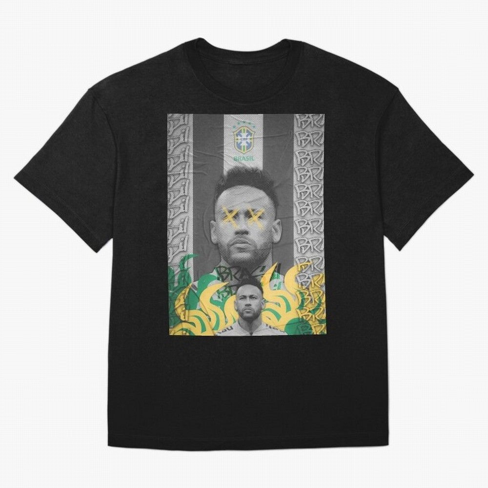 Brazil Football Star Grunge Poster Oversized T-Shirt Stand Out with Spirit from FIFA World Cup 2026 Group Stage for Fans of CR7 and Messi and Portugal, Spain and Germany, Bringing Retro Football Energy, Iconic Rivalries, Trophy Chase Drama and