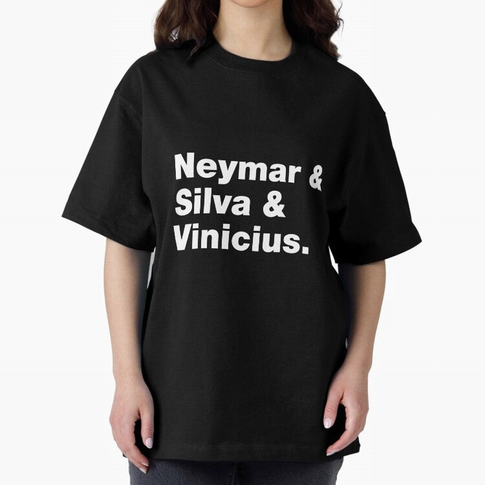 Neymar + Silva + Vinicius - Brazil Brazilian World Cup Squad Team Players Football Soccer Qatar WC 22 Oversized T-Shirt Celebrate Unforgettable Nights in FIFA World Cup 2026 Spirit, Filled with Argentina, France and Brazil, Mbappe, Global Supporter