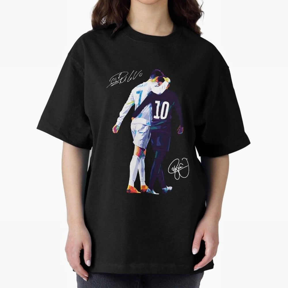 Cristiano Ronaldo and Neymar Jr Wpap Art Oversized T-Shirt Carry the Colors and Pride of Match Day Hype around FIFA World Cup 2026 Group Stage, Messi, CR7 and Mbappe, Brazil, Match Day Excitement, Supporter Culture, Golden Goals and Global Football