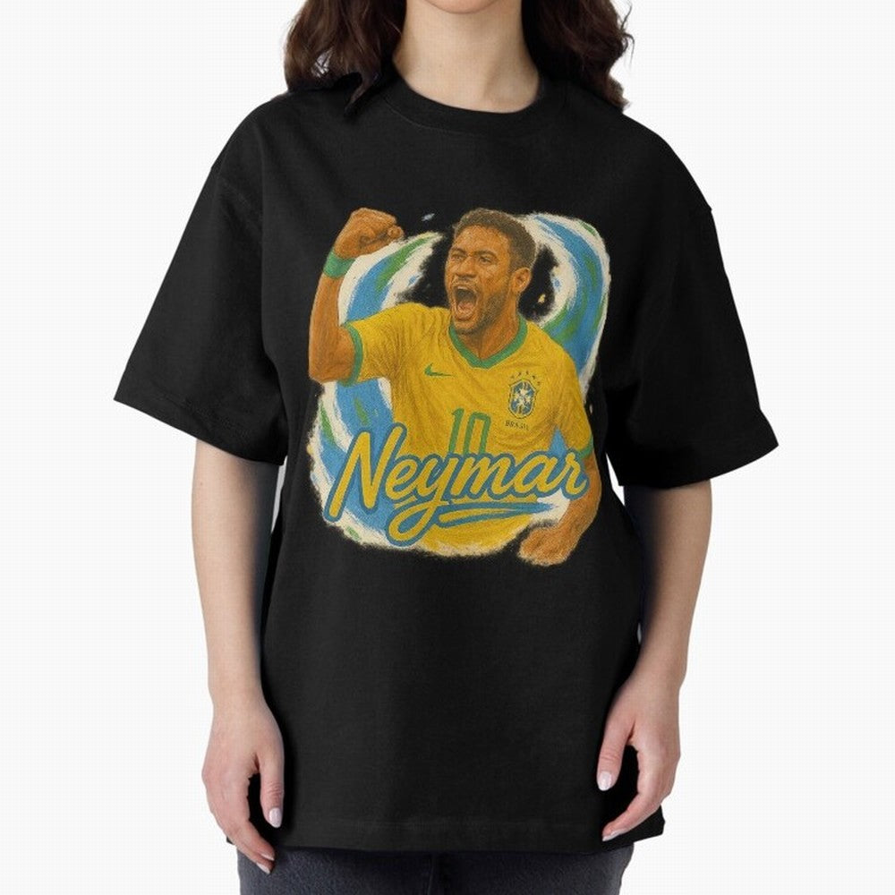 Neymar Brazil Art ¨C Dynamic Football Superstar Tribute Design	 Oversized T-Shirt Support the Legends of the FIFA World Cup 2026 USA Canada Mexico Journey through Mbappe Highlights, France and Portugal Pride, Vintage Soccer Flavor, Modern Football