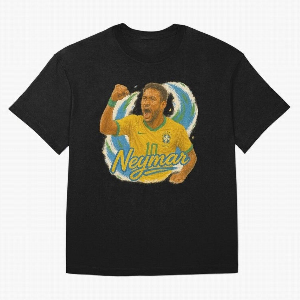 Neymar Brazil Art ¨C Dynamic Football Superstar Tribute Design	 Oversized T-Shirt Support the Legends of the FIFA World Cup 2026 USA Canada Mexico Journey through Mbappe Highlights, France and Portugal Pride, Vintage Soccer Flavor, Modern Football
