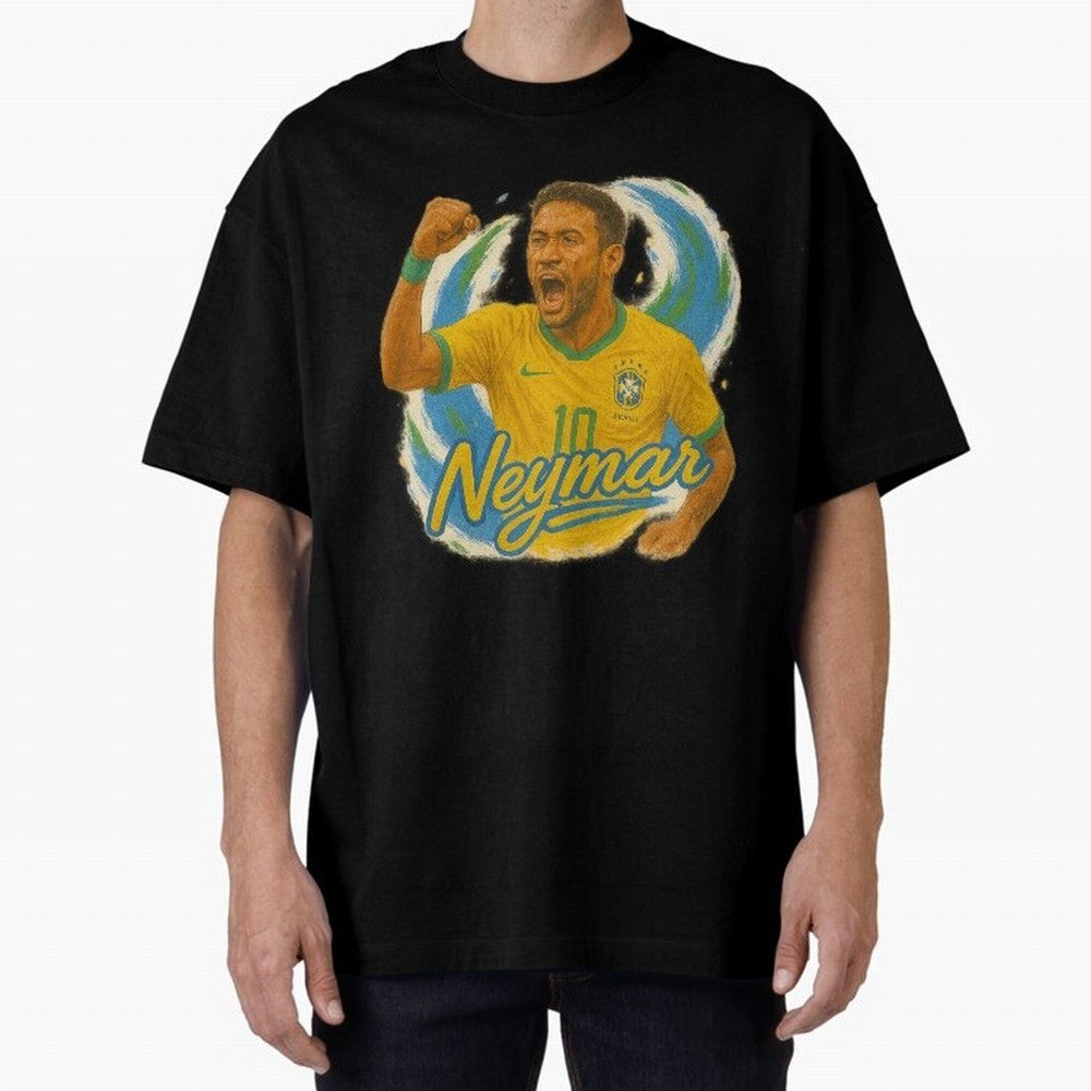 Neymar Brazil Art ¨C Dynamic Football Superstar Tribute Design	 Oversized T-Shirt Support the Legends of the FIFA World Cup 2026 USA Canada Mexico Journey through Mbappe Highlights, France and Portugal Pride, Vintage Soccer Flavor, Modern Football