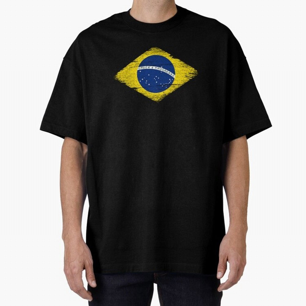 Brazil Flag Design Oversized T-Shirt Relive Legendary Nights from FIFA World Cup 2026 for Fans of Mbappe and England and Germany, Bringing Soccer Culture, Superstar Moments, National Team Dreams and Competitive Fire; Created for Match Day Parties,