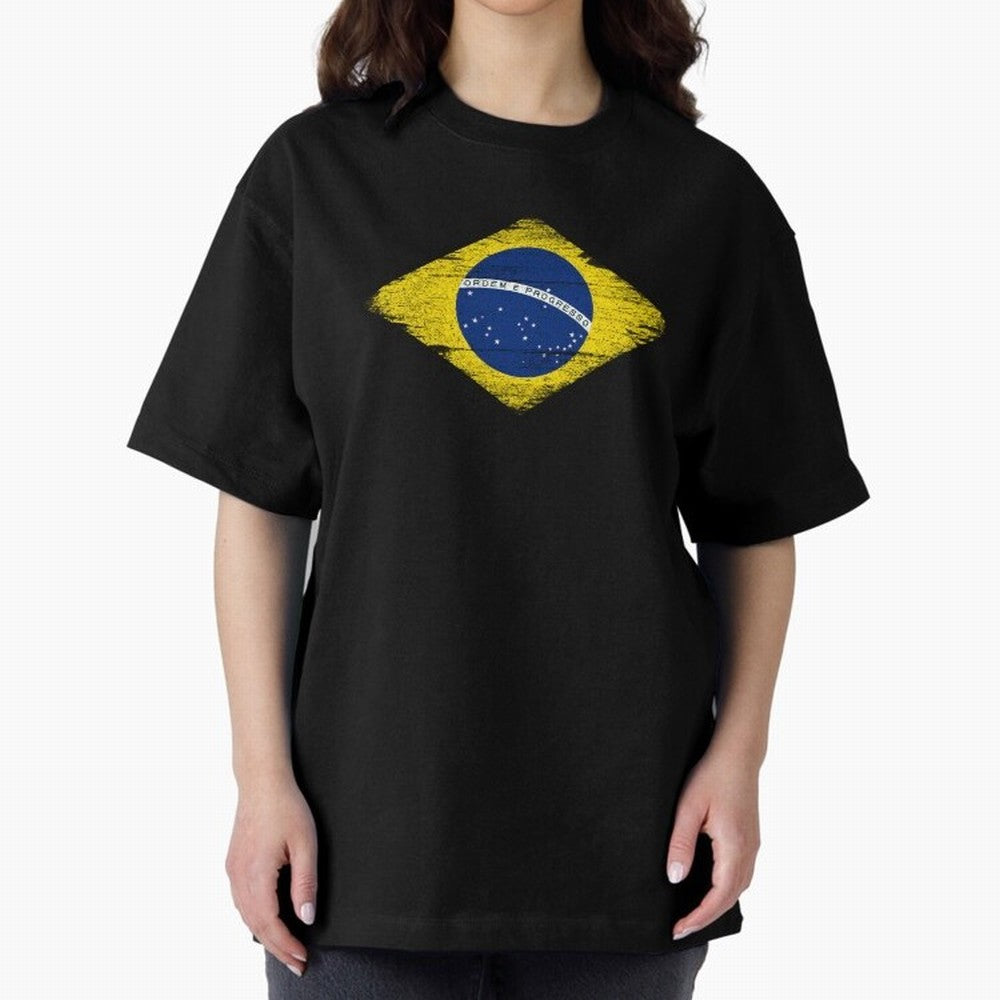 Brazil Flag Design Oversized T-Shirt Relive Legendary Nights from FIFA World Cup 2026 for Fans of Mbappe and England and Germany, Bringing Soccer Culture, Superstar Moments, National Team Dreams and Competitive Fire; Created for Match Day Parties,