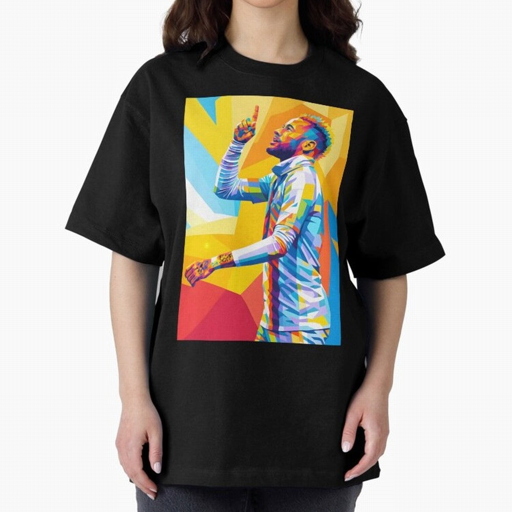 Neymar Pop Art Oversized T-Shirt Show Passion for the Stars of FIFA World Cup 2026 USA Canada Mexico Filled with CR7 and Messi, England Energy, Retro Football Energy, Iconic Rivalries, Trophy Chase Drama and Stadium Atmosphere; Ideal for Passionate