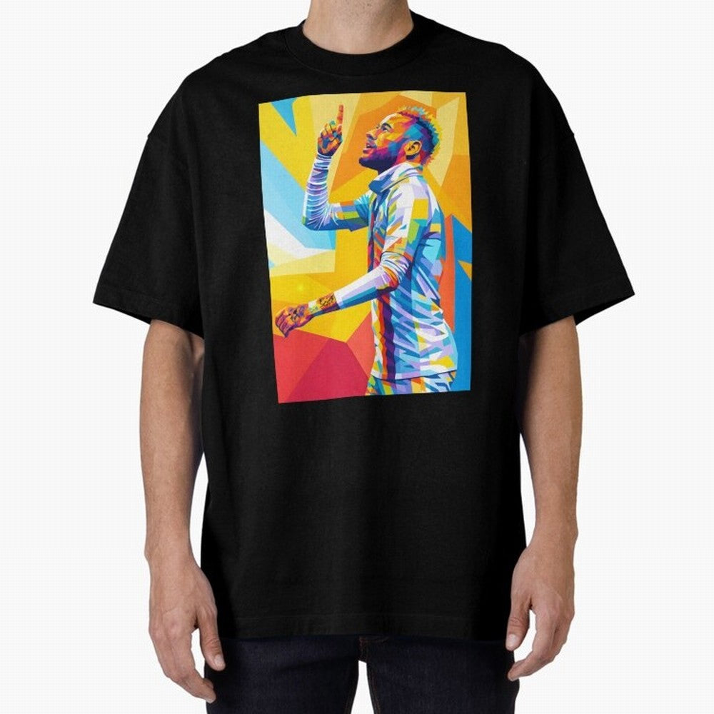 Neymar Pop Art Oversized T-Shirt Show Passion for the Stars of FIFA World Cup 2026 USA Canada Mexico Filled with CR7 and Messi, England Energy, Retro Football Energy, Iconic Rivalries, Trophy Chase Drama and Stadium Atmosphere; Ideal for Passionate