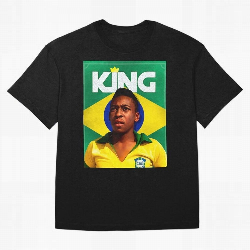 King Pele Oversized T-Shirt Show Championship Spirit for Match Day Hype around FIFA World Cup 2026 Group Stage, Neymar, Haaland and Cristiano Ronaldo, Argentina, Retro Football Energy, Iconic Rivalries, Trophy Chase Drama and Stadium Atmosphere;