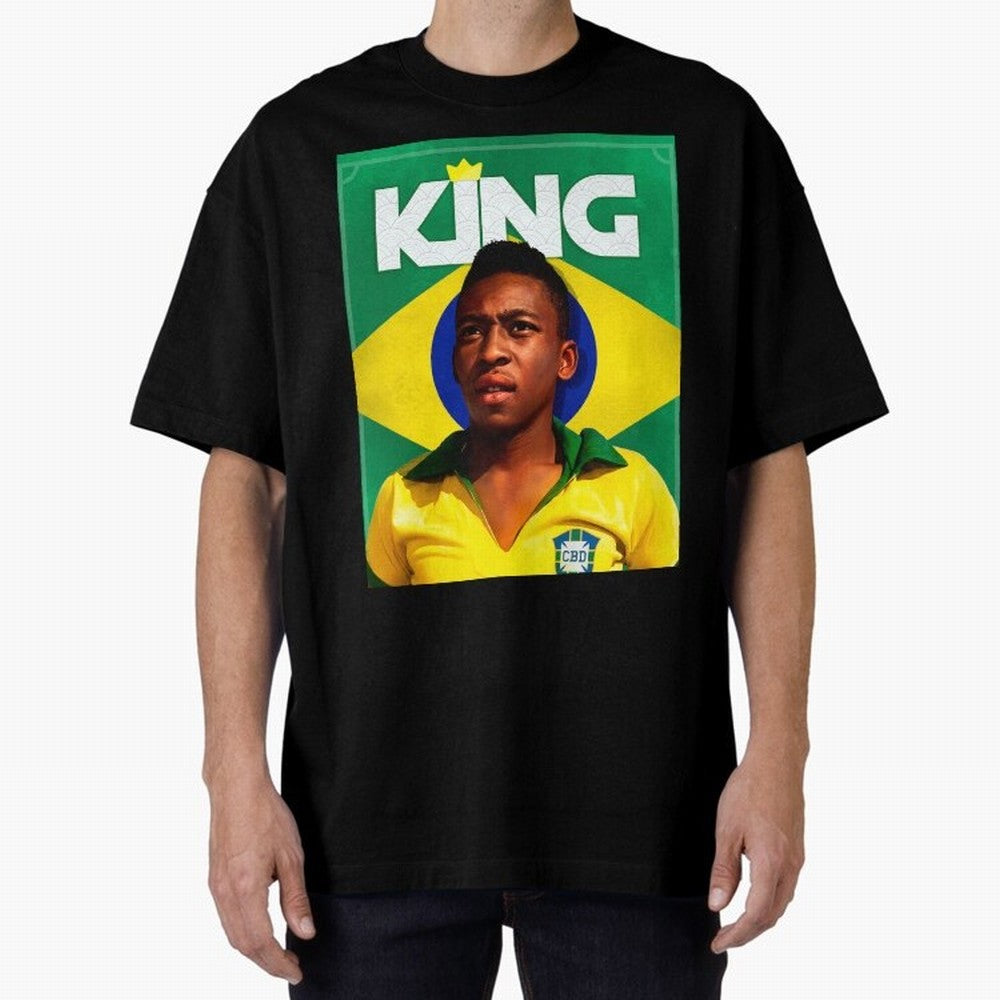 King Pele Oversized T-Shirt Show Championship Spirit for Match Day Hype around FIFA World Cup 2026 Group Stage, Neymar, Haaland and Cristiano Ronaldo, Argentina, Retro Football Energy, Iconic Rivalries, Trophy Chase Drama and Stadium Atmosphere;