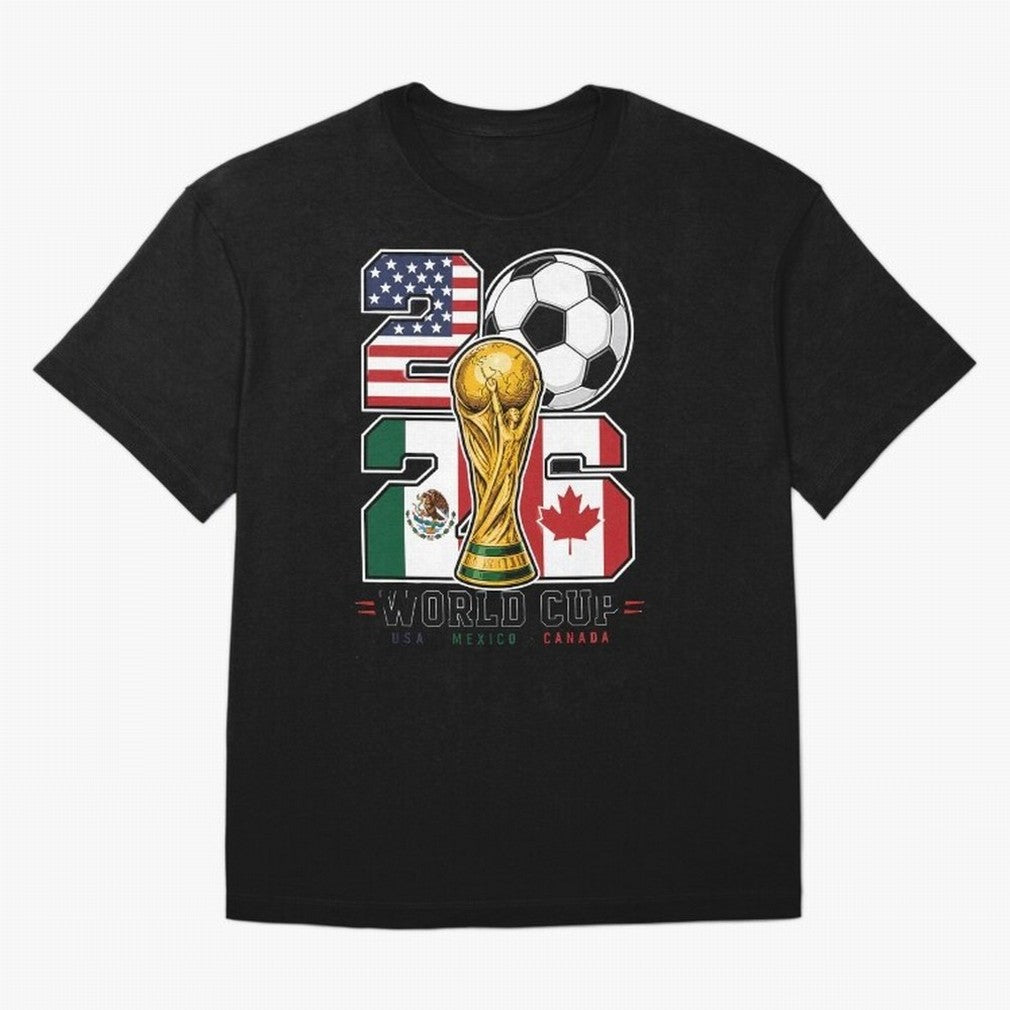 2026 Soccer World Cup Football Design Classic T-Shirt Celebrate the Stars of FIFA World Cup 2026 USA Canada Mexico Spirit, with Argentina and Brazil, Messi, CR7 and Mbappe, Sports Nostalgia, International Competition, Famous Players and