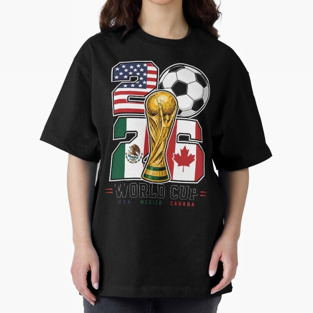 2026 Soccer World Cup Football Design Classic T-Shirt Celebrate the Stars of FIFA World Cup 2026 USA Canada Mexico Spirit, with Argentina and Brazil, Messi, CR7 and Mbappe, Sports Nostalgia, International Competition, Famous Players and