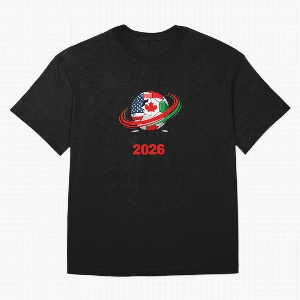 World Cup 2026, Soccer Ball, USA Canada Mexico Football Classic T-Shirt Follow the Road to FIFA World Cup 2026 Group Stage Spirit, Filled with Portugal, Spain and Germany, Mbappe and Neymar, Football History, Final Match Energy, Crowd Noise and