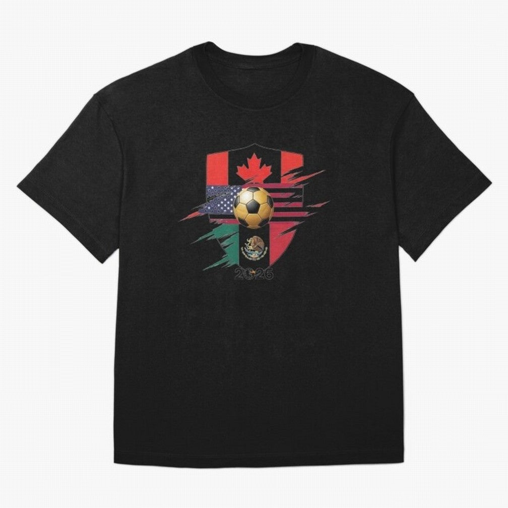 Golden Soccer Ball 2026 Host Nations Emblem Classic T-Shirt Represent the Passion of Match Day Hype around FIFA World Cup 2026 Group Stage, Mbappe and Neymar, Brazil, Portugal and Argentina, Classic Soccer Heritage, Championship Pressure, Fan
