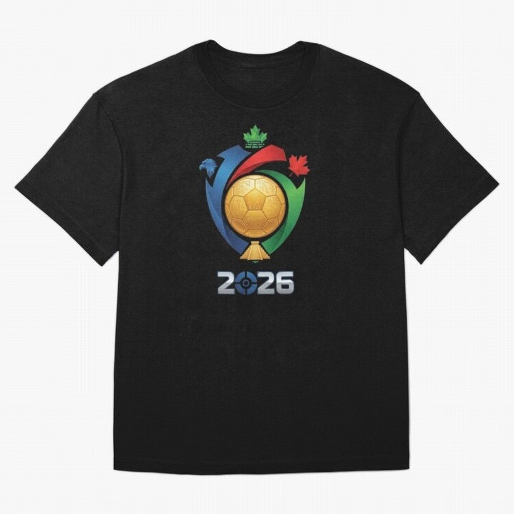 Golden Soccer Ball 2026 Host Nations Emblem Classic T-Shirt Unlock FIFA World Cup 2026 USA Canada Mexico for Fans of Messi, Neymar and Mbappe and Germany, Bringing Champion Mindset, Group Stage Buzz, Knockout Tension and Passionate Fan Culture;