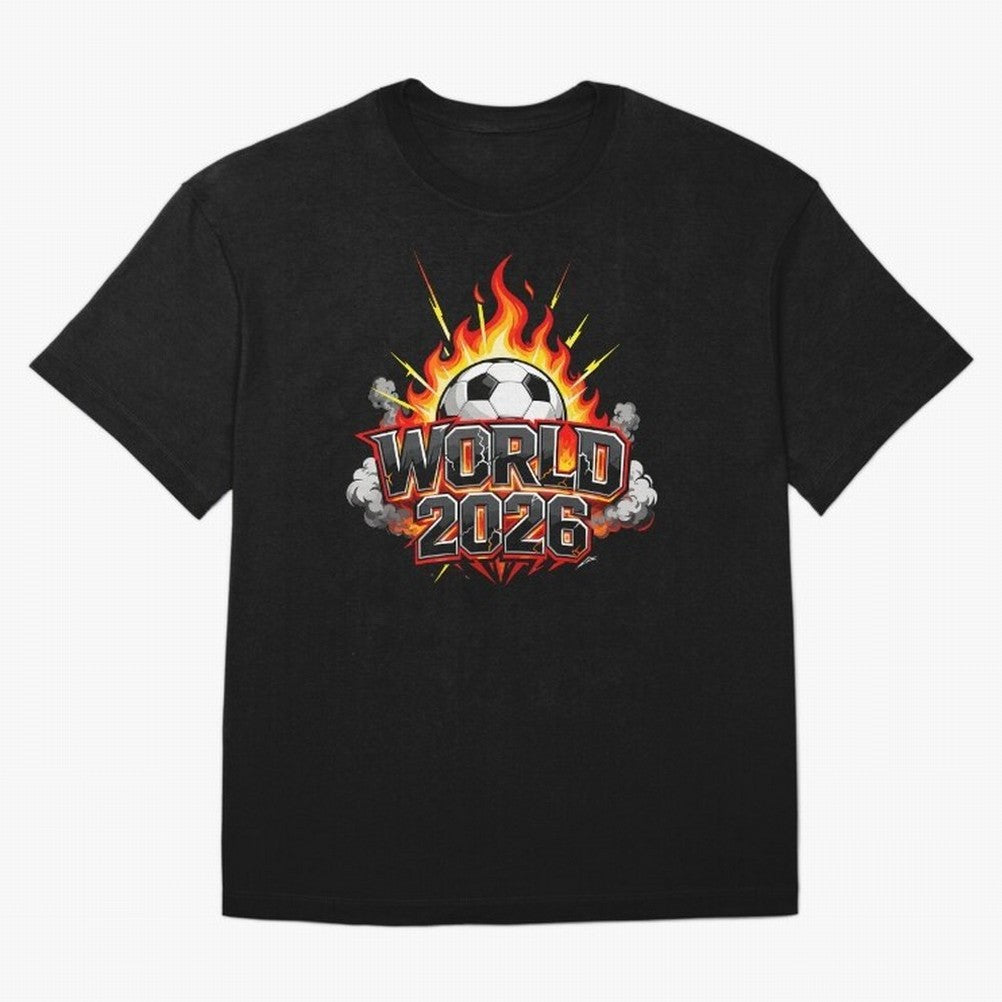 World 2026 Soccer Ball On Fire Football Tournament Classic T-Shirt Experience the Global Stage of Global Football Passion for FIFA World Cup 2026 USA Canada Mexico, Inspired by CR7, Brazil, Championship Spirit, Famous Goals, Roaring Crowds and