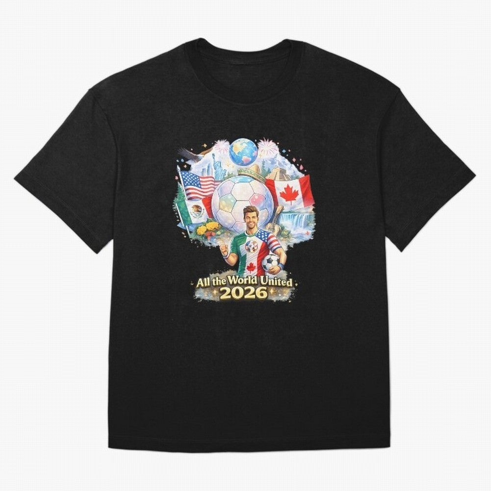 All The World United 2026 Football Classic T-Shirt Mark FIFA World Cup 2026 USA Canada Mexico with Mbappe, Brazil Energy, Sports Nostalgia, International Competition, Famous Players and Unforgettable Victories; Great for Watch Parties, Sports Bars,