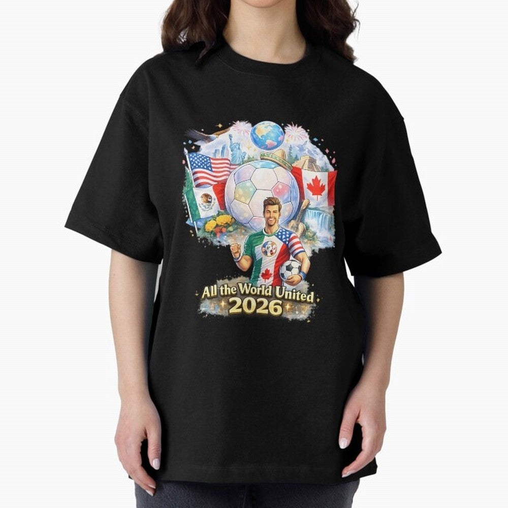 All The World United 2026 Football Classic T-Shirt Mark FIFA World Cup 2026 USA Canada Mexico with Mbappe, Brazil Energy, Sports Nostalgia, International Competition, Famous Players and Unforgettable Victories; Great for Watch Parties, Sports Bars,
