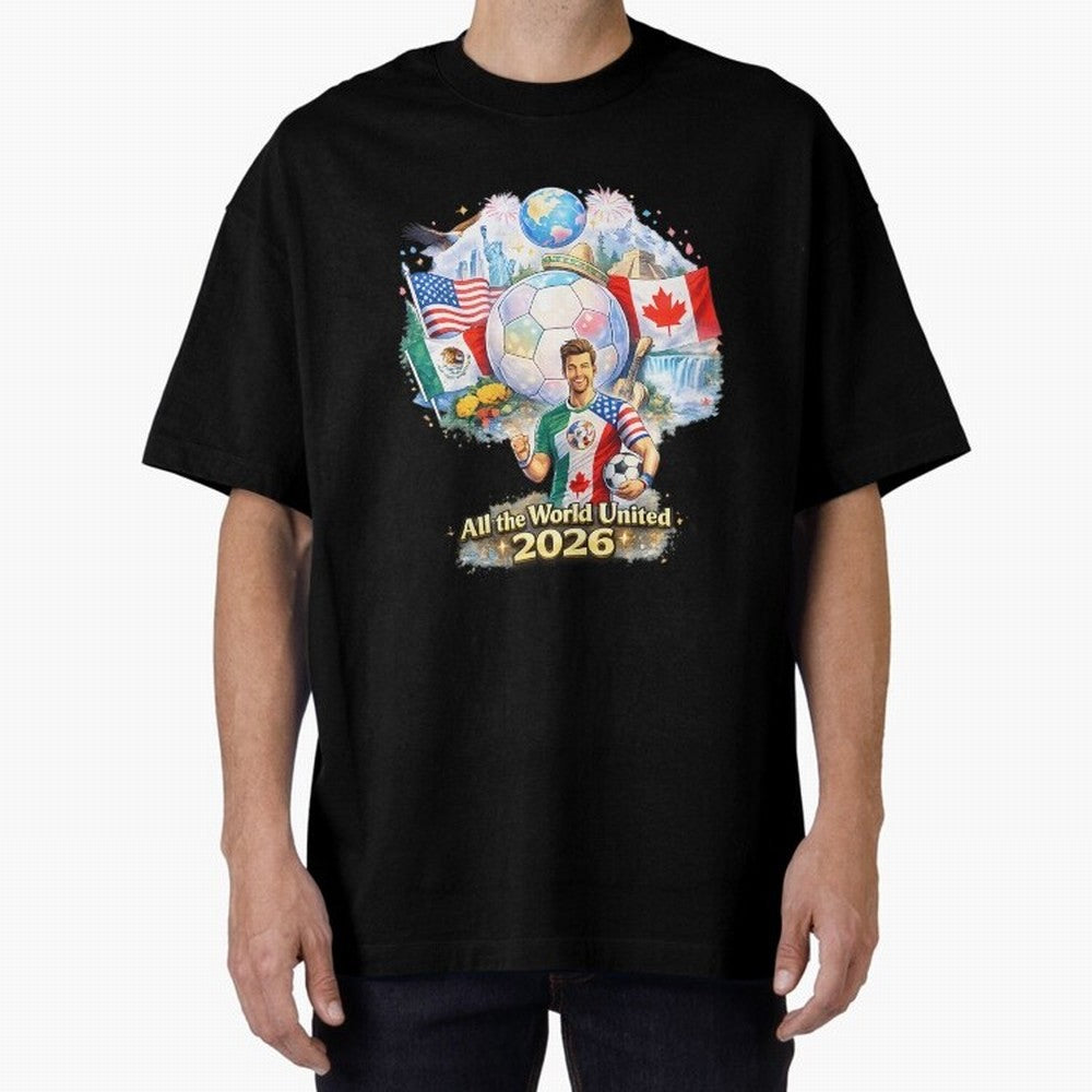 All The World United 2026 Football Classic T-Shirt Mark FIFA World Cup 2026 USA Canada Mexico with Mbappe, Brazil Energy, Sports Nostalgia, International Competition, Famous Players and Unforgettable Victories; Great for Watch Parties, Sports Bars,