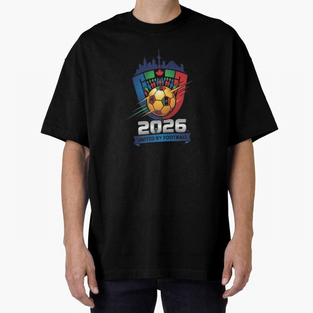 2026 World Cup United by Football Shield Emblem with Skyline Classic T-Shirt Celebrate Global Football Passion for FIFA World Cup 2026 USA Canada Mexico, Centered on CR7, Brazil, Portugal and Argentina, Game Day Rituals, Football Legends, Country