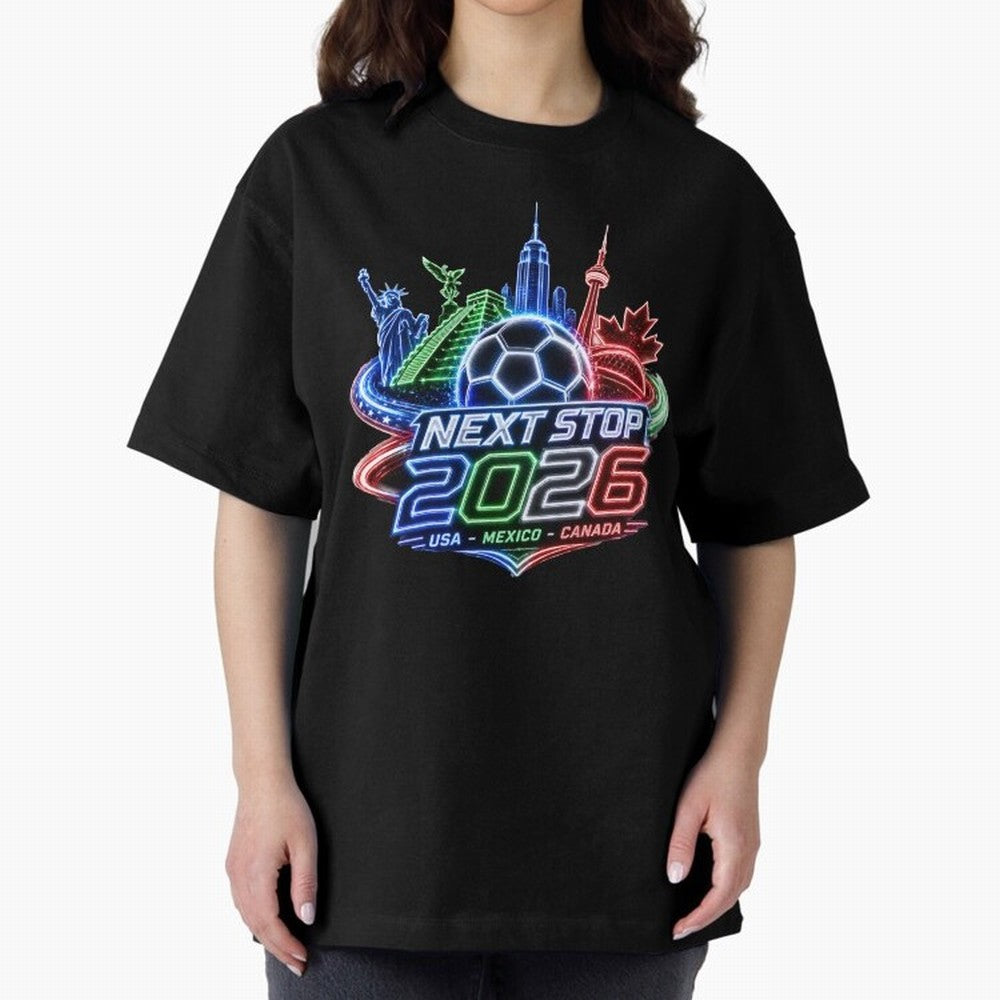 Next Stop 2026 USA Mexico Canada Neon Soccer Emblem Classic T-Shirt Bring Match Day Fire to FIFA World Cup 2026 Group Stage Spirit, Made for Spain, Haaland, Football Passion, Legendary Performances, Festival Vibes and Supporter Community; Ideal for