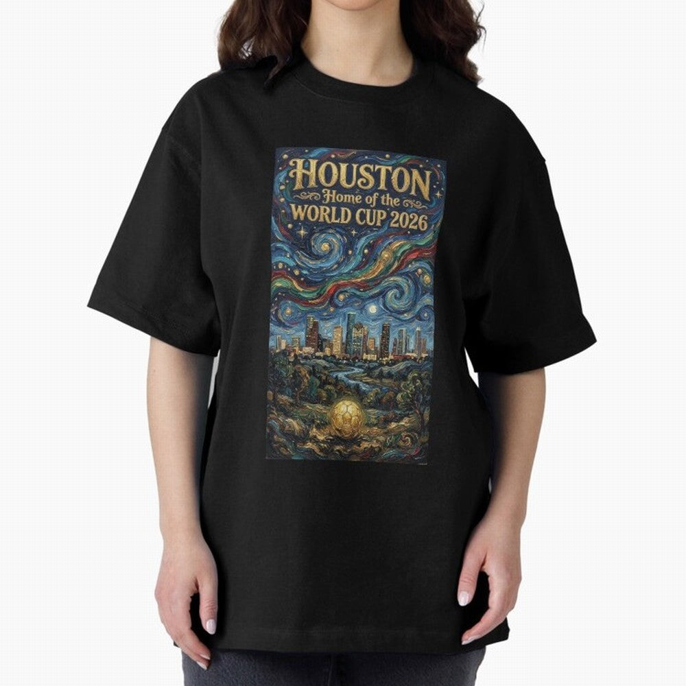 Houston Starry Night Skyline World Cup 2026 Soccer Poster ¡ª Van Gogh Fine Art Print Classic T-Shirt Carry National Pride through FIFA World Cup 2026 USA Canada Mexico Spirit, with Argentina, Cristiano Ronaldo, Match Day Excitement, Supporter